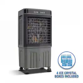 FUFU & GAGA - 9.5 Gal Evaporative Air Cooler with Remote – Indoor Outdoor Portable Cooling Fan with 4 Ice Packs, 3 Speeds - Gray