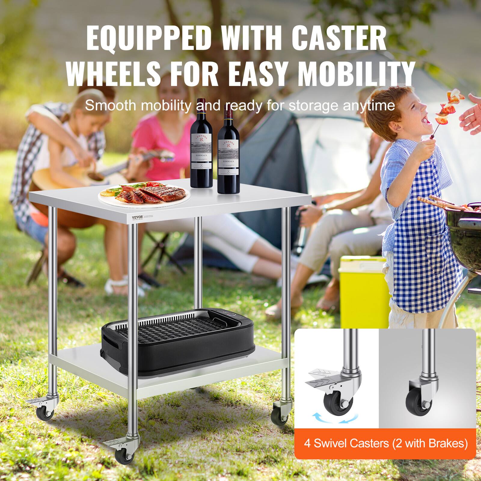 EQUIPPED WITH CASTER WHEELS FOR EASY MOBILITY
Smooth mobility and ready for storage anytime
P B | | YEY
4 Swivel Casters (2 with Brakes)