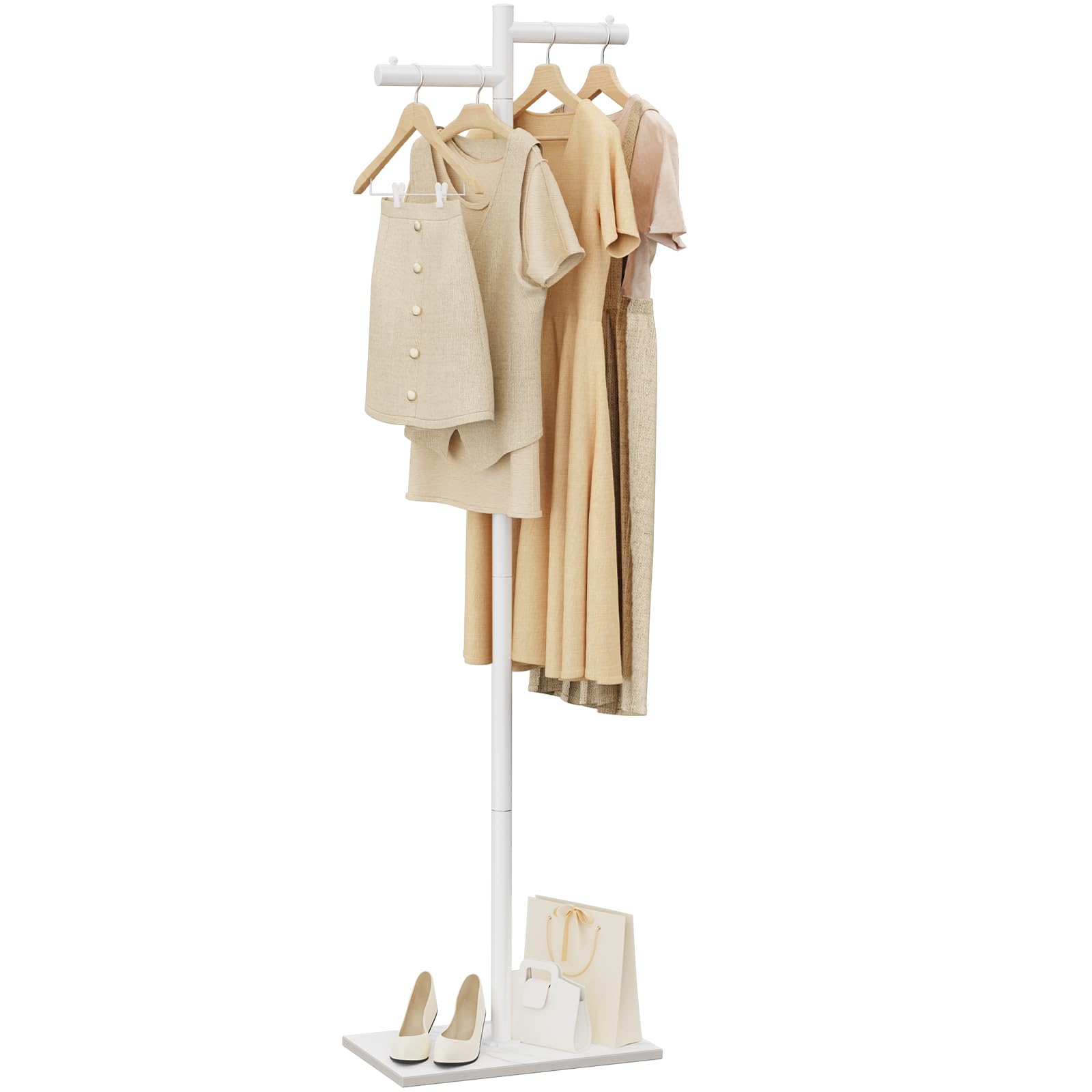 Hirose Alice - Free-standing Metal Coat Racks Modern Garment Rack Z-shaped Coat Tree with Natural Rock Base for Bedroom Of - White 15.4*10.2*68.9in