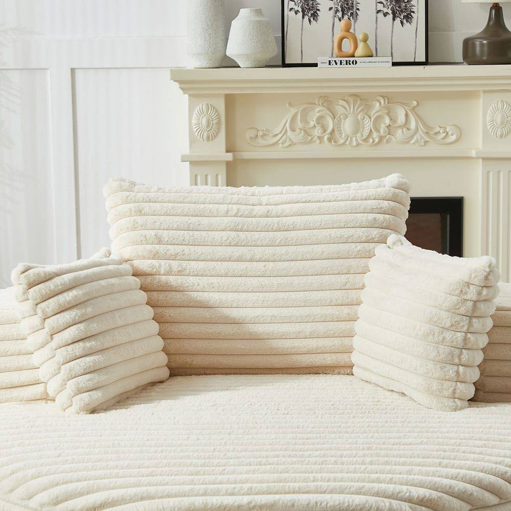 Alt View 7. Resenkos - 55"L Corduroy Single Sofa, Fluffy Modern Sleeper Chair for Living Room & Bedroom, No Assembly, Beige - Beige.