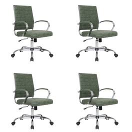 LeisureMod - Set of 4 Benmar Modern Leather Upholstered Swivel Office Chair with Ribbed Seat and Steel Frame - Green