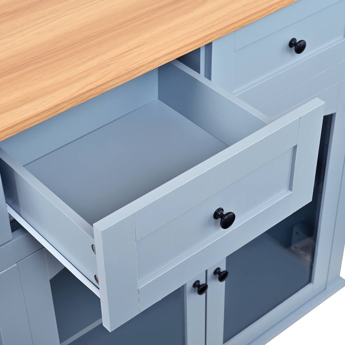 Back. Loheer - Loheer 54.2 inch mobile kitchen island rolling kitchen cart with trash bin cabinet blue gray kitchen prep table - Blue Gray.