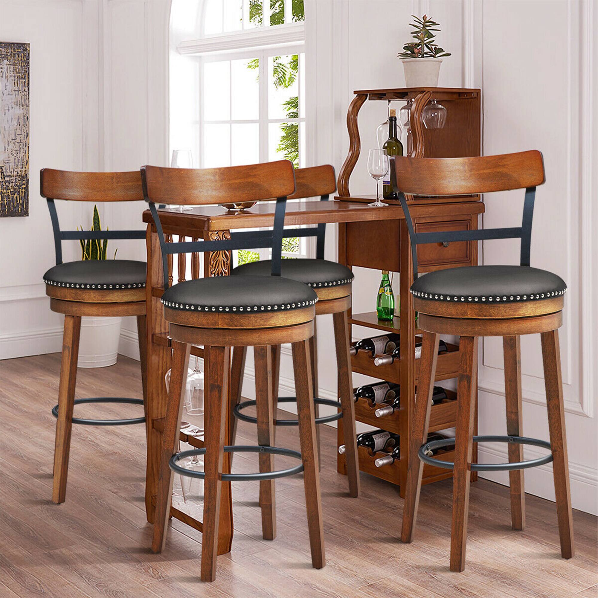 Alt View 1. Costway - Costway Set of 4 BarStool 30.5" Swivel Pub Height Dining Chair with Rubber Wood Legs - Brown.