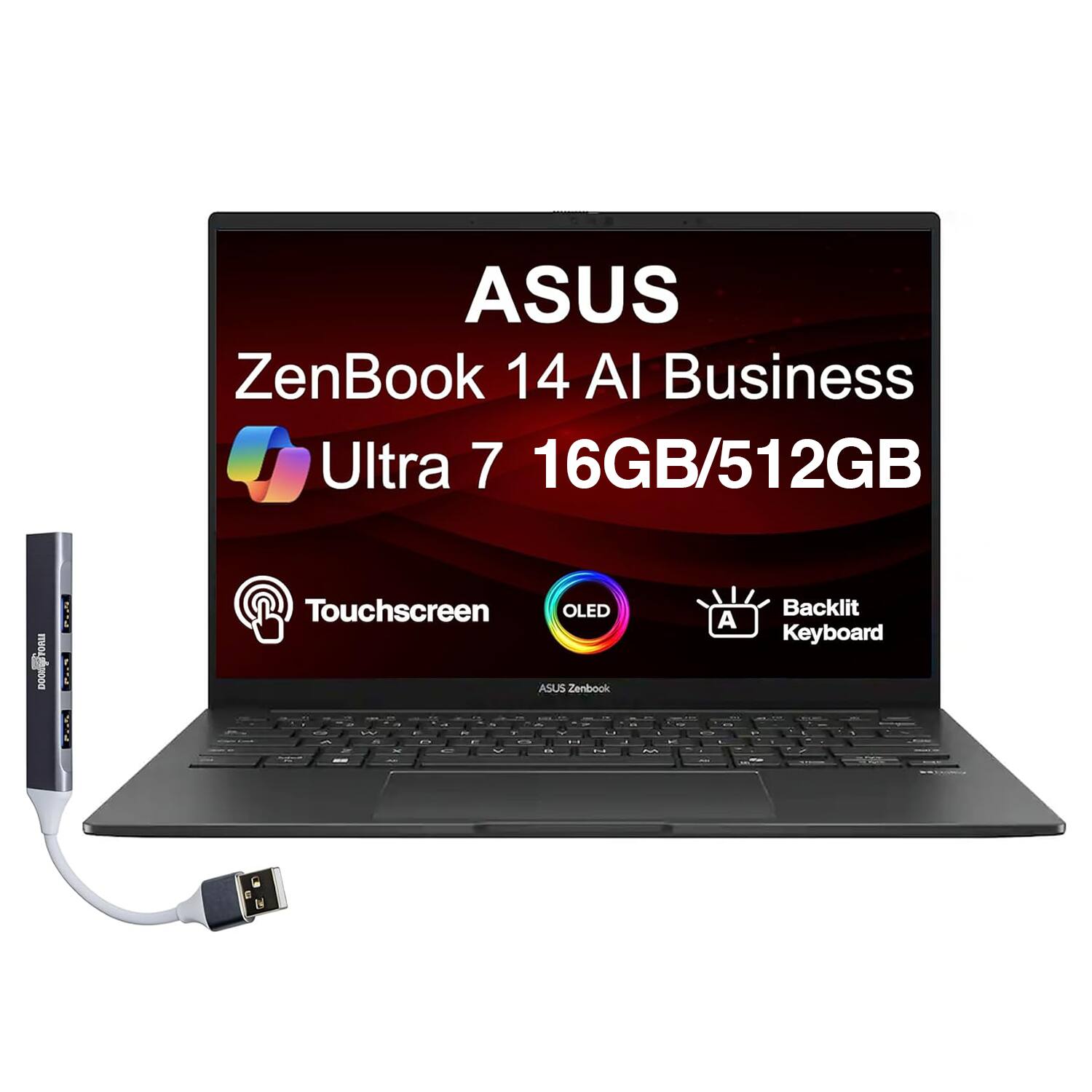ASUS ZenBook 14 AI Business Ultra 7 16GB/512GB  
Touchscreen OLED  
ASUS Zenbook  
Backlit Keyboard