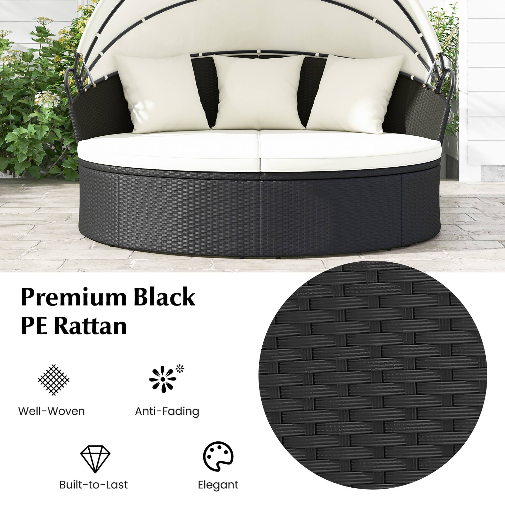 Premium Black PE Rattan

- Well-Woven
- Anti-Fading
- Built-to-Last
- Elegant