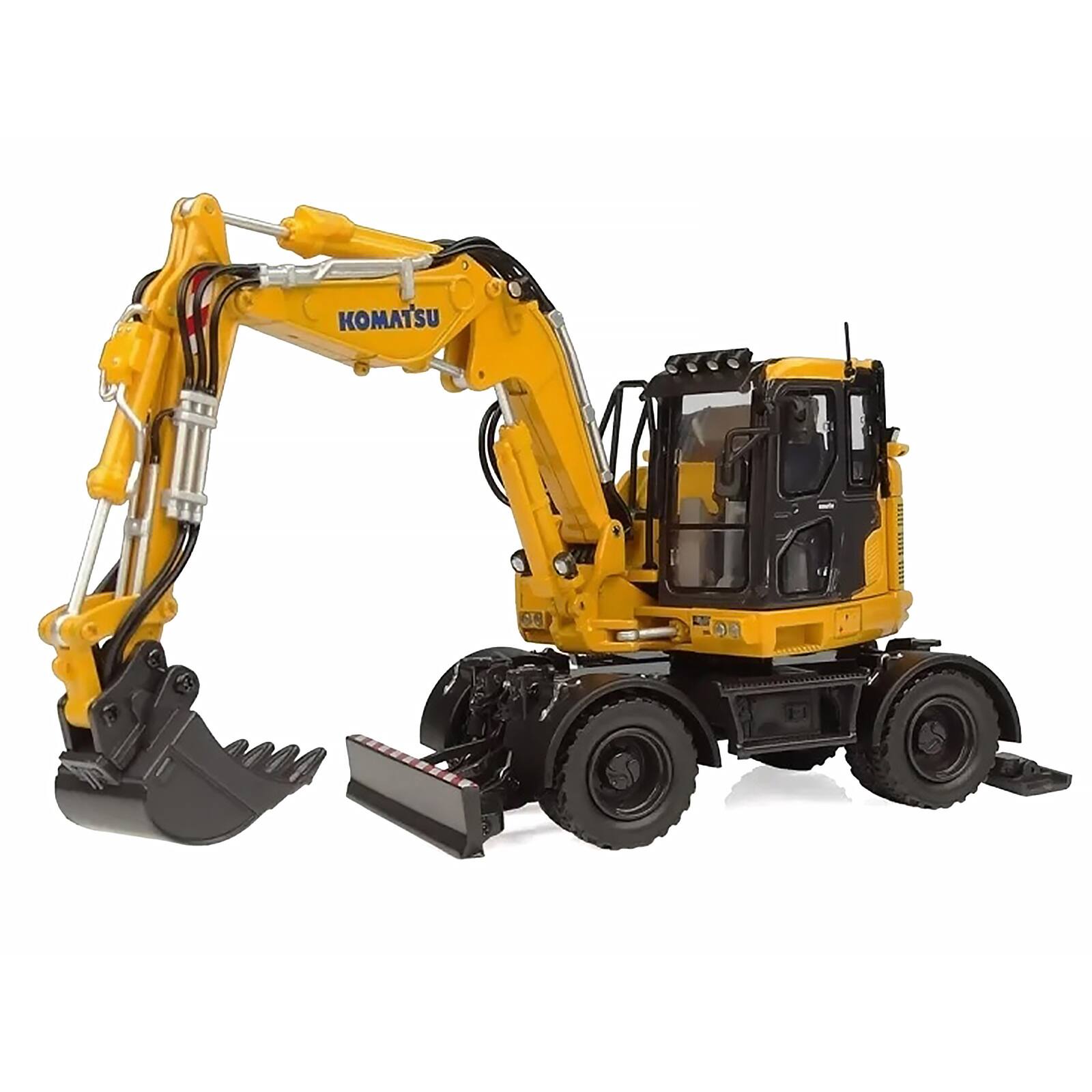 Front. Universal Hobbies - Komatsu PW138MR-11 Wheeled Excavator Yellow 1/50 Diecast Model by Universal Hobbies.