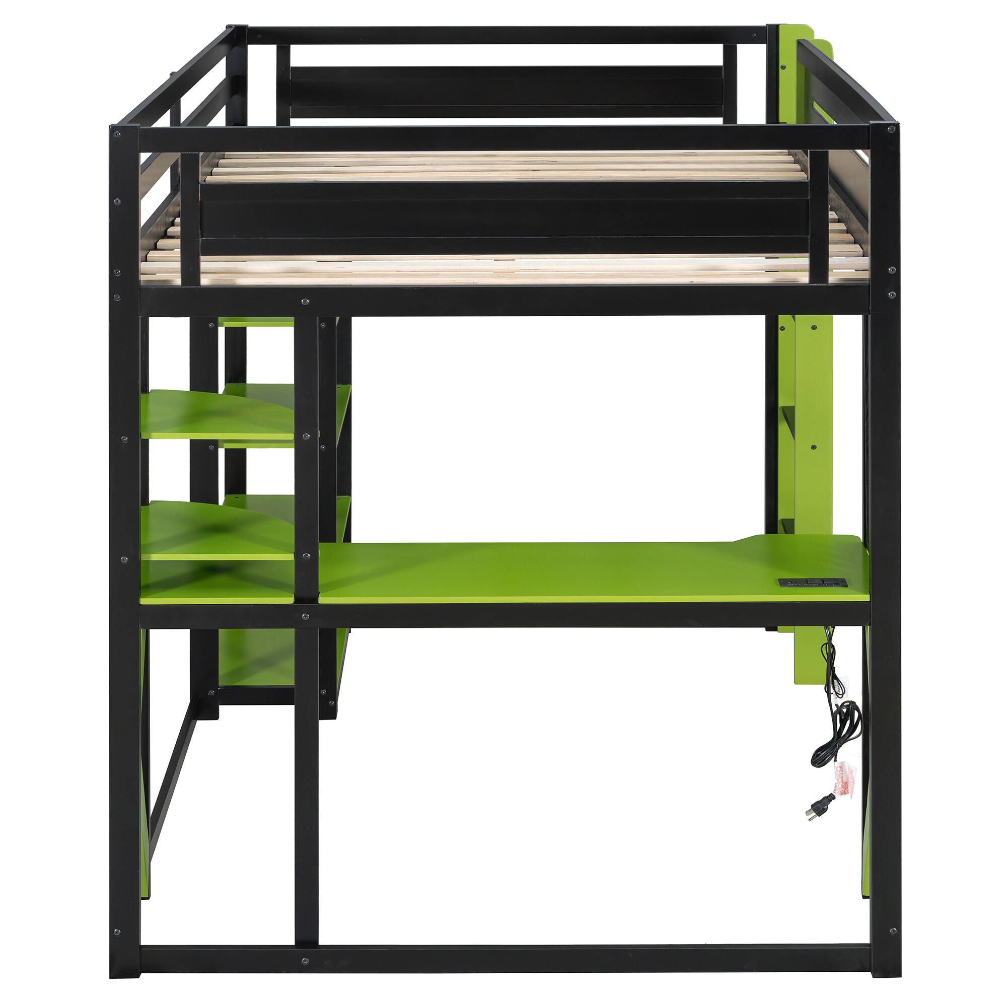Alt View 1. Anysun - Full Size Wood Loft Bed with Desk, Shelves, Power Outlet & USB/Type-C Ports, , and RGB Light - Green.