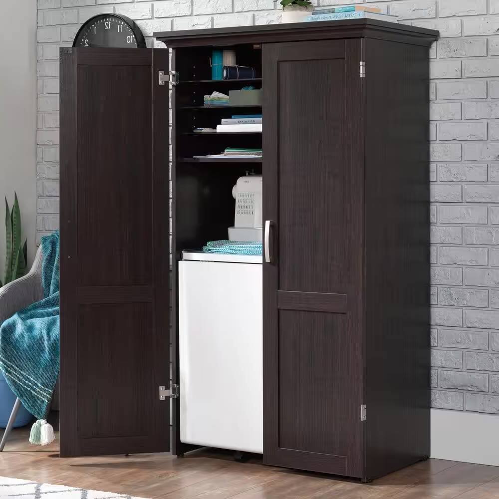 Left. SlickBlue - Versatile Drop Leaf Desk – Home Office Computer Desk, Craft Table, and Armoire - Dark Brown.