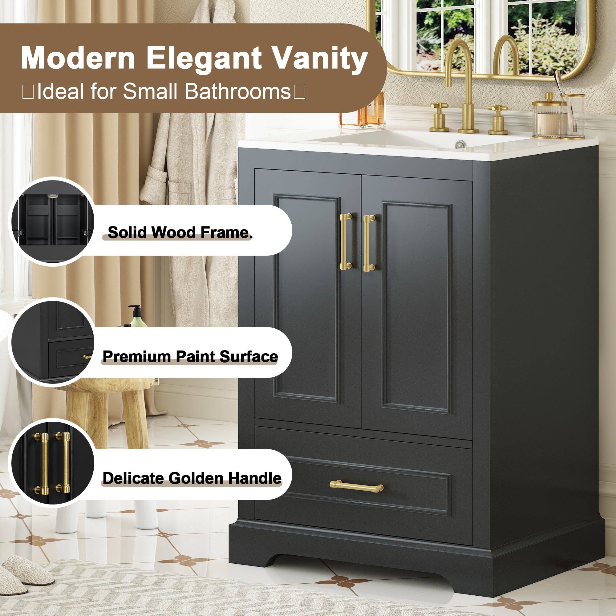 Modern Elegant Vanity  
Ideal for Small Bathrooms  

- Solid Wood Frame  
- Premium Paint Surface  
- Delicate Golden Handle