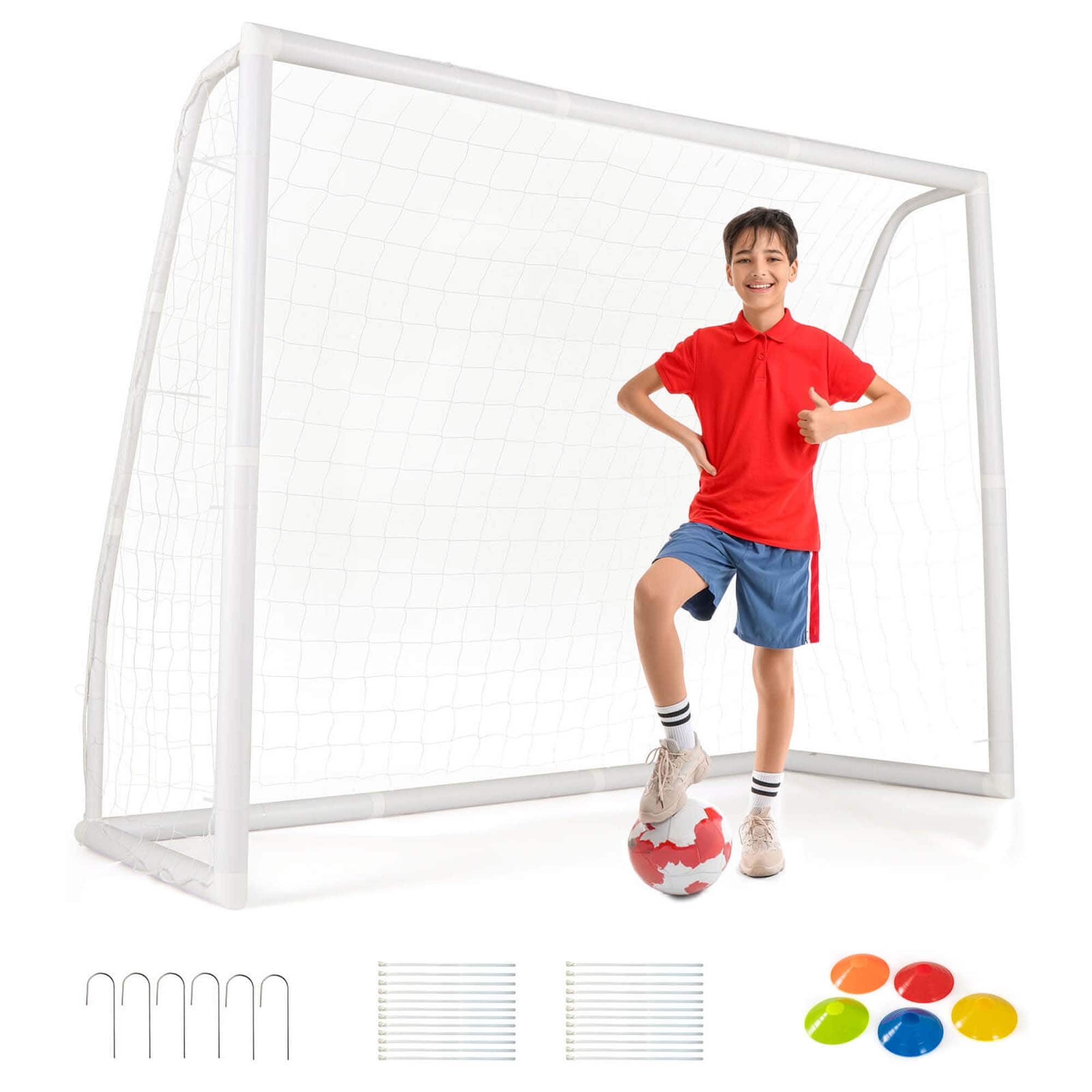 Costway - All Weather Soccer Goal Football Training Equipment with Anti-tearing Net - White