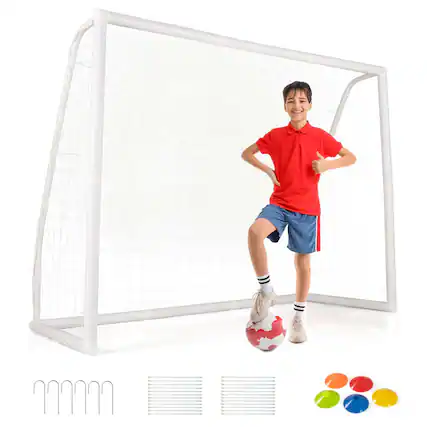 Front. Costway - Costway All Weather Soccer Goal Football Training Equipment with Anti-tearing Net - White.