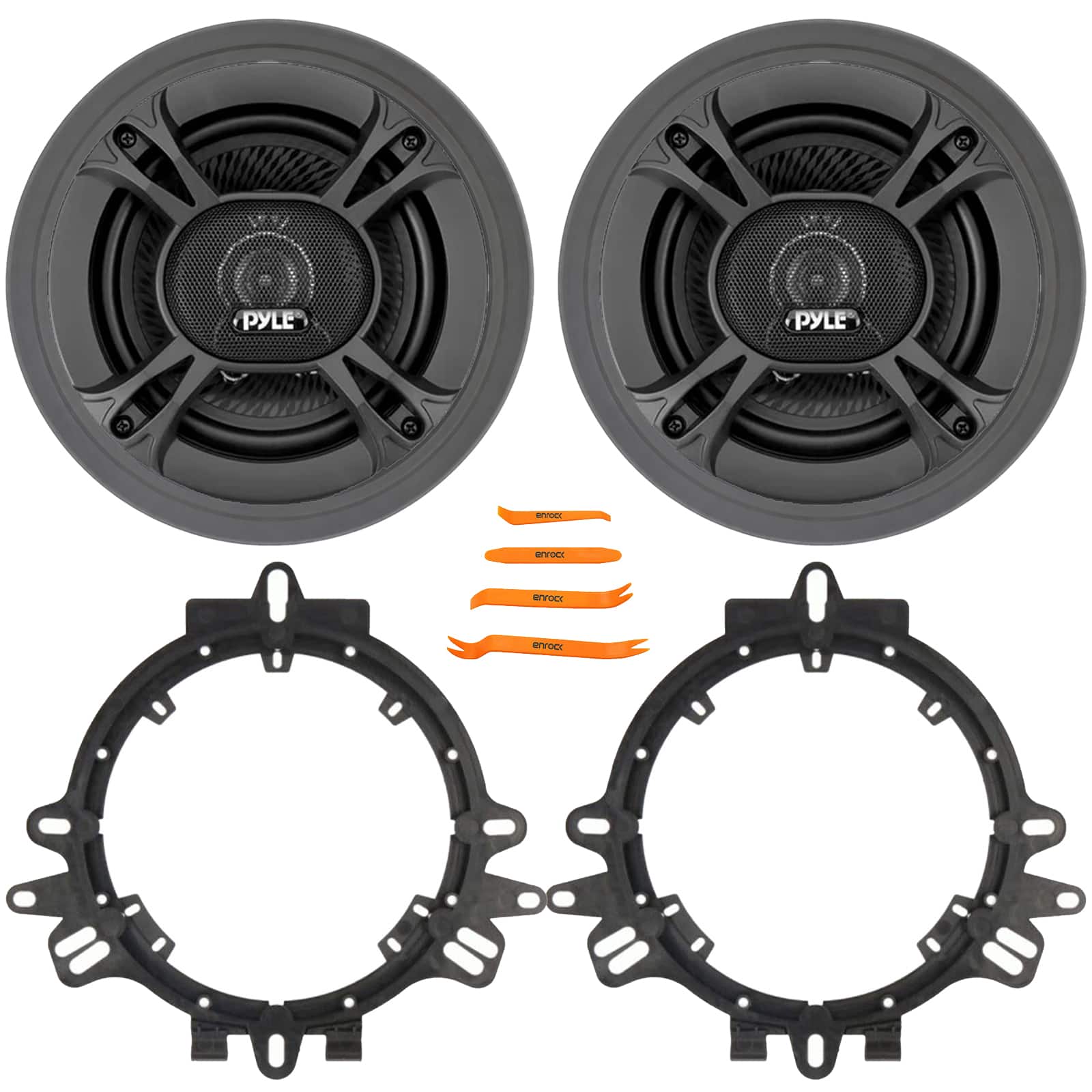 Pyle - PL613BK 6.5" 300W 3-Way Triaxial Speakers (Pair), Spacer Adapters, Speaker Baffle, Pry Tool Set (GM + Ford Vehicle)
