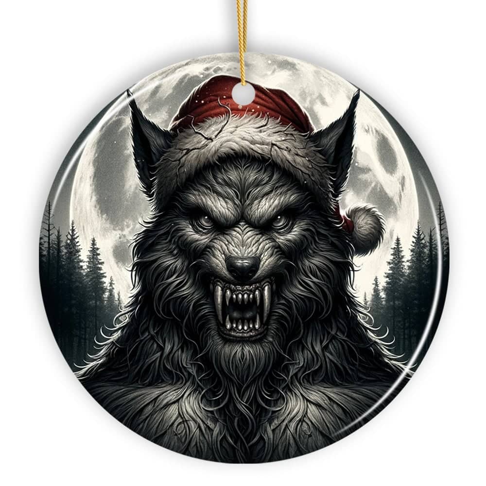 OrnamentallyYou - Ferocious Werewolf with Santa Hat Ornament Terrifying Holiday Gift for Halloween Lovers - Multi-colored