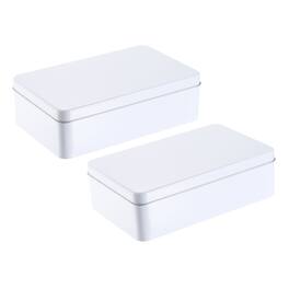 Unique Bargains - Metal Tin Box with Lid Rectangular Empty Container for Home Organizer Gifts Crafts - White