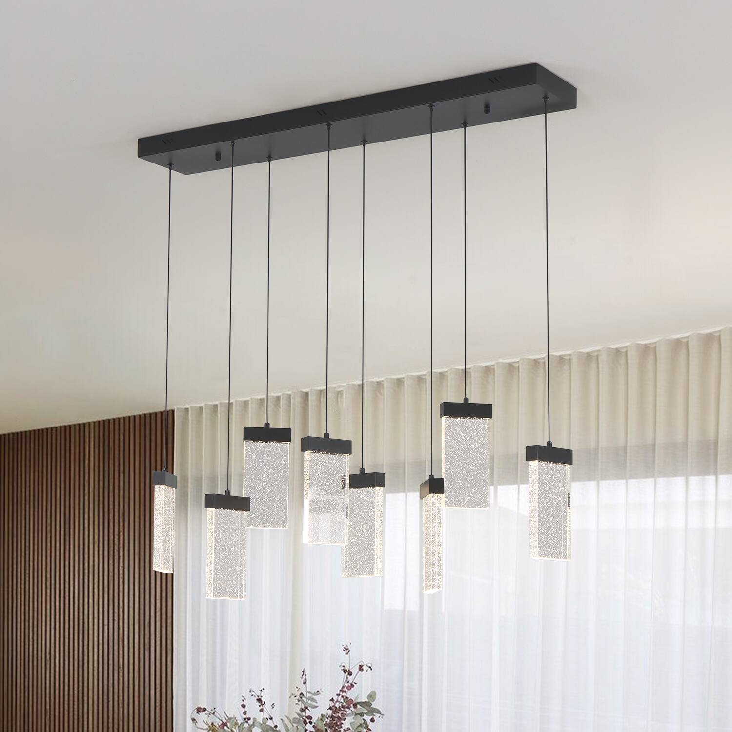 Alt View 5. Umeiluce - 8 Lights Modern Perceus Kitchen Island Chandelier Rectangle Base Warm Light Dimmable - Matte Black.