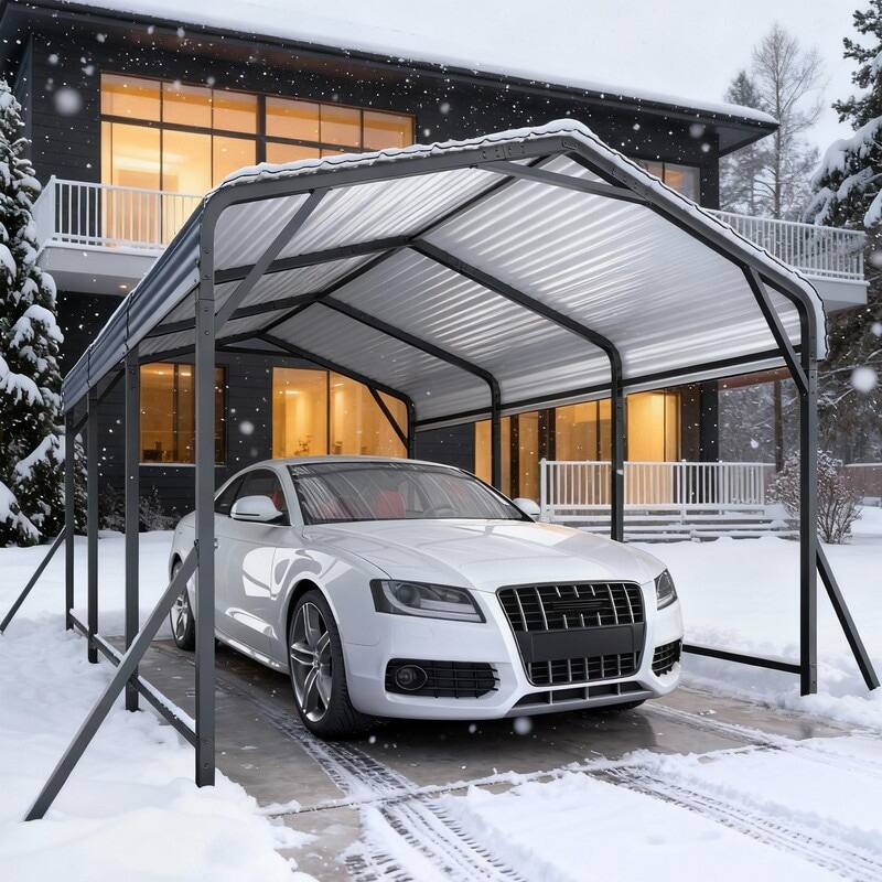Alt View 8. U-HOMY - Heavy Duty Metal Carport with Support Poles – UV/Waterproof Outdoor Shelter - 10'x15'.