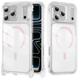 Dteck - Magnetic Case for Apple iPhone 17 Pro Max with Crossbody Strap, Clear Anti-Yellowing Shockproof Hybrid Protective Cover - Pink