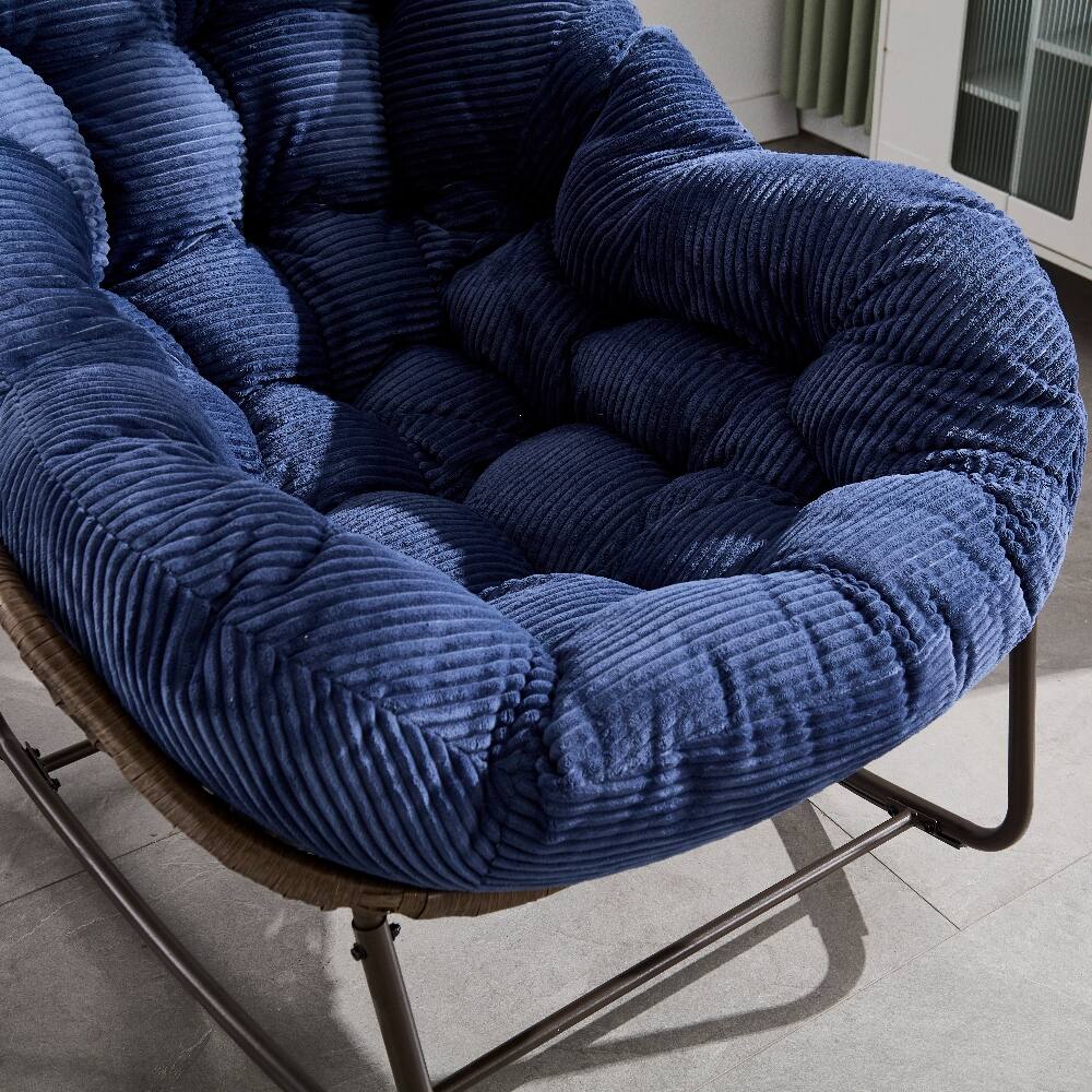 Alt View 7. Loheer - Loheer Outdoor Rattan Rocking Chair Oversized Egg Chair Padded Cushion Navy Blue - Navy Blue.