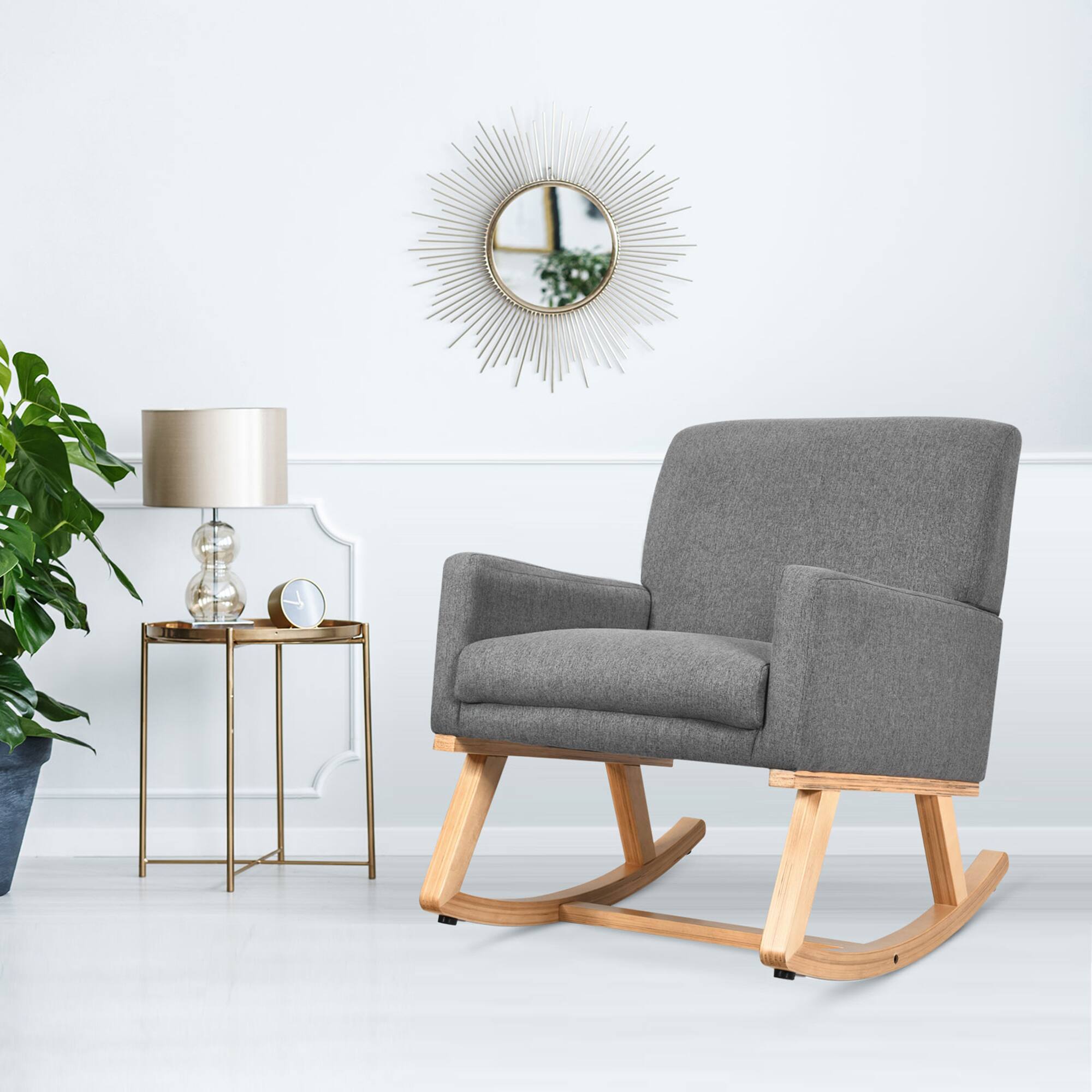 Alt View 2. Gymax - Gymax Mid Century Fabric Rocking Chair Upholstered Accent Armchair Lounge Chair Gray - Gray.