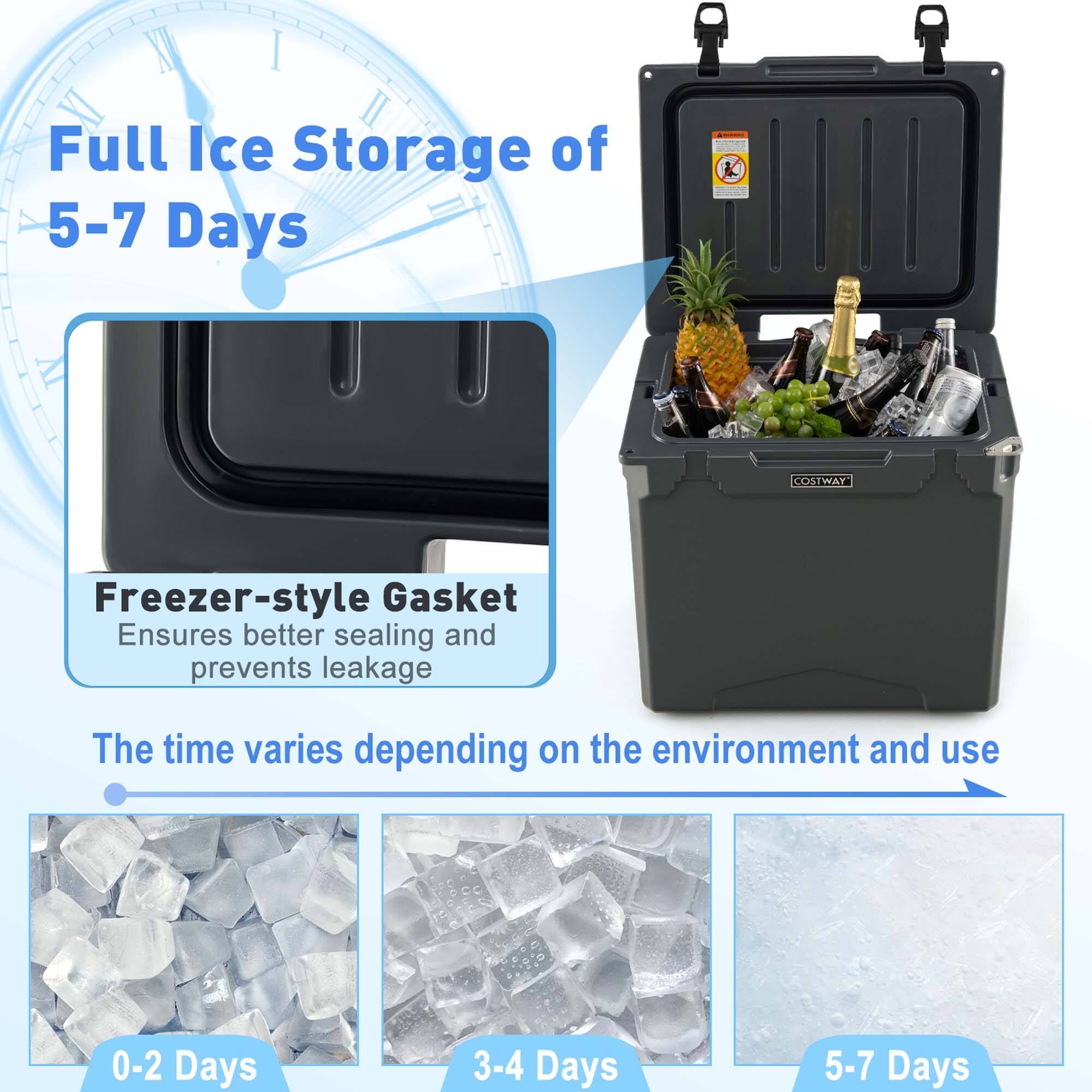 Full Ice Storage of 5-7 Days

Freezer-style Gasket
Ensures better sealing and prevents leakage

The time varies depending on the environment and use

0-2 Days
3-4 Days
5-7 Days