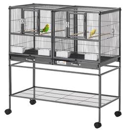 Pawhut - Breeder Bird Cage with Rolling Stand Removable Metal Tray, Storage Shelf, Wood Perch
