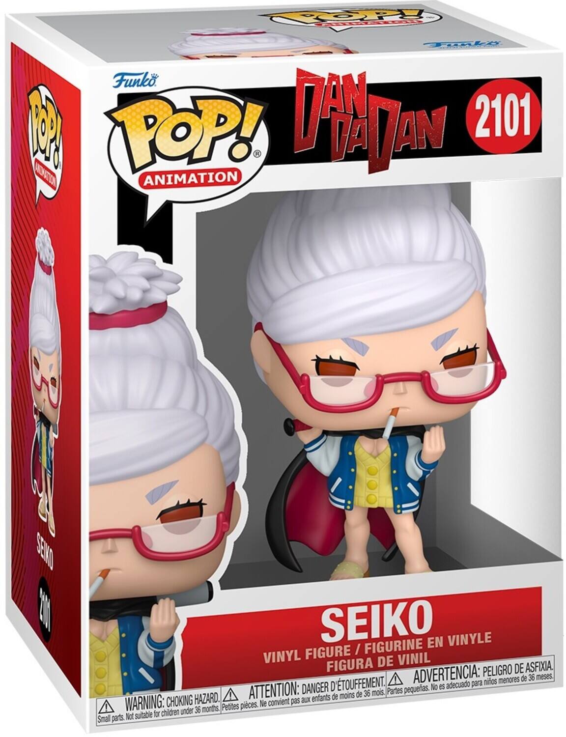 Funko POP! Animation  
Dan Dan Dan  
2101  

SEIKO  
VINYL FIGURE / FIGURINE EN VINYLE / FIGURA DE VINIL  

WARNING: CHOKING HAZARD. Small parts. Not suitable for children under 36 months.  
ADVERTENCIA: PEORIGRO DE ASFIXIA. No es adecuado para niños menores de 36 meses.  
ATTENTION: DANGER D'ÉTOUFFEMENT. Ne convient pas aux enfants de moins de 36 mois.