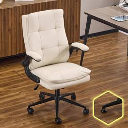 Winado - Desk Chair High-Back Computer Gaming Chair Removable wheels,360° Swivel,Adjustable Height,Flip-Up Arms,for Home Office - Light Khaki-Cat Scratch Pu