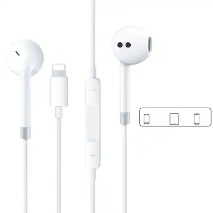 Front. BEARSOLIM - Lightning In-ear Earphones with Lightning Connector, for iPhone with Remote to Control Music, Phone Calls, and Volume.