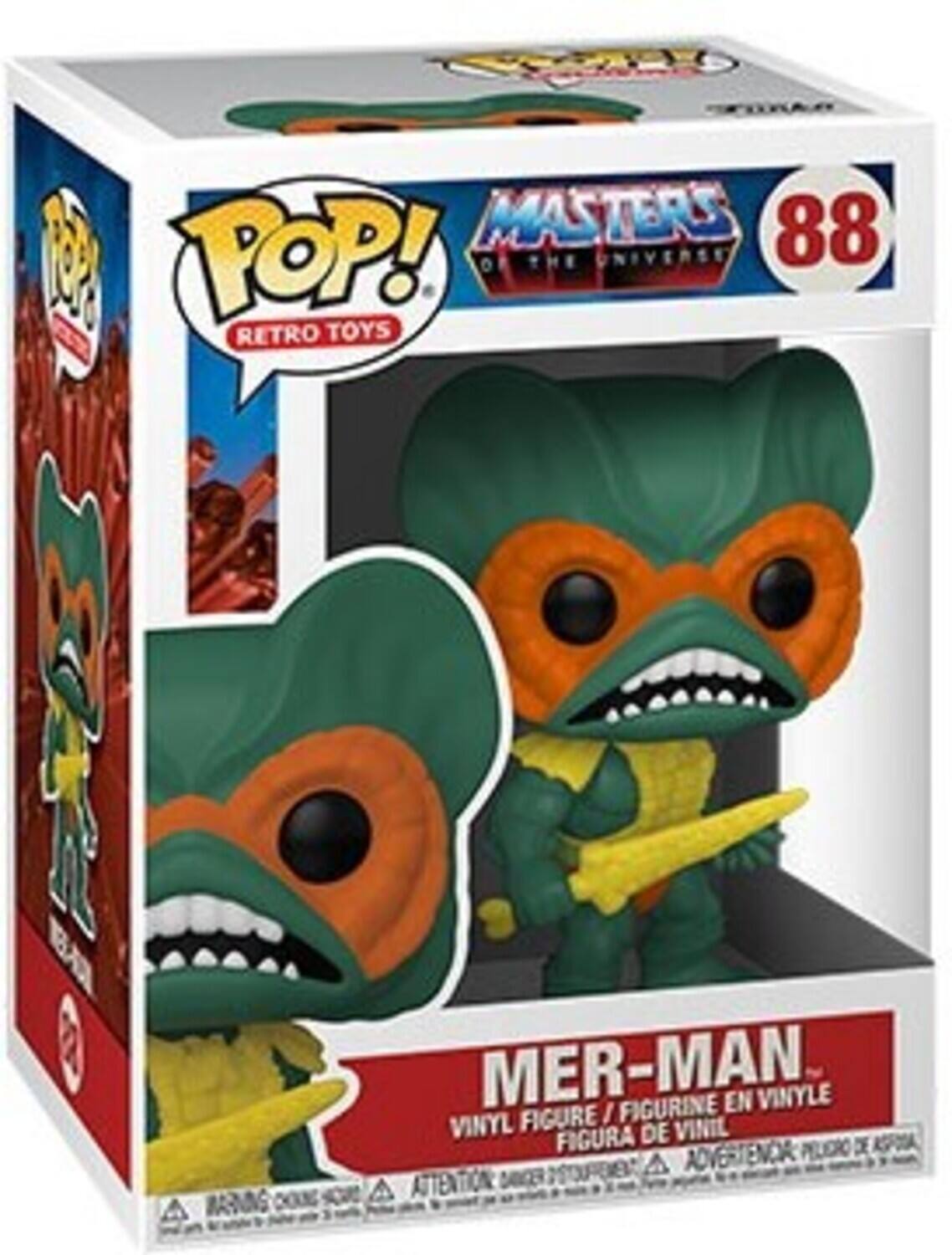 C O MASTERS 88 1 POP! 0 THE UNIVERSE RETRO TOYS BARNNG MER-MAN FIGURINE EN VINYLE VINYL FIGURE I FIGURA DE VINIL PELERO DE AFOA MO A ADVERTENCA A ATTENTION