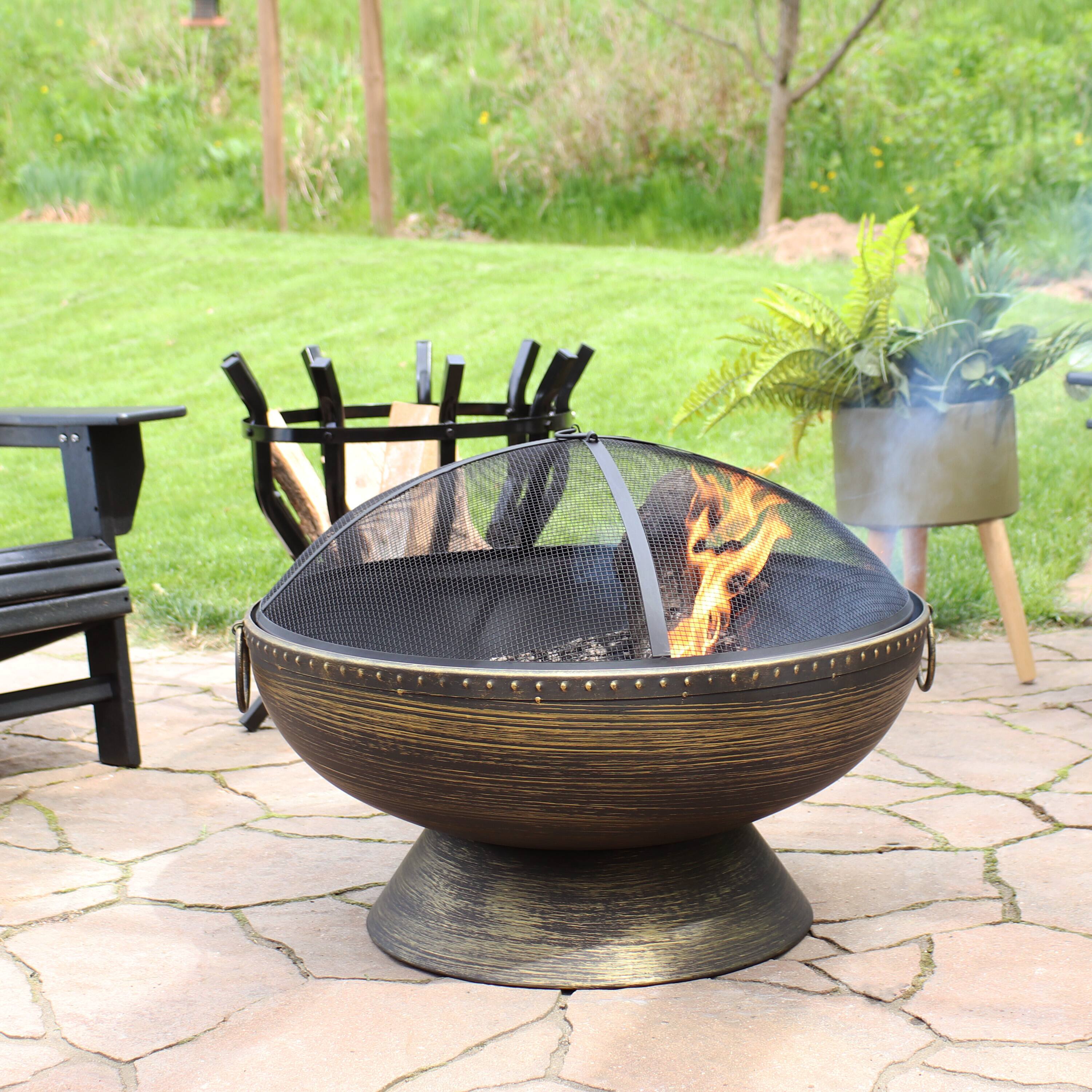 Alt View 1. Sunnydaze - 30 in Steel Fire Pit with Handles, Spark Screen, Poker, and Grate - Black.