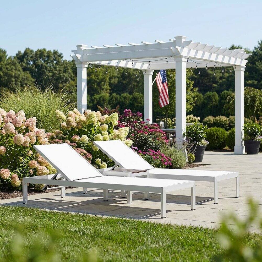 Left. Outdoor Escape - Outdoor Lounge Furniture Set In Durable Aluminum With Comfortable Seating - White.