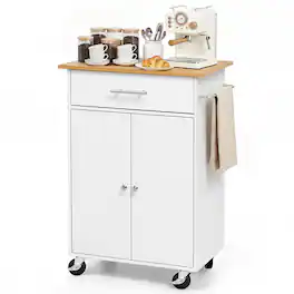 VEVOR - Kitchen Island Cart with Storage, 24.84 in Wide Mobile Rolling Storage Island on Swivel Wheels, with Drawer - White