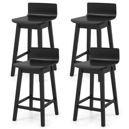 Costway - 24.5" Counter Height Bar Stools Set of 4 with Footrest Solid Rubber Wood Legs - Black