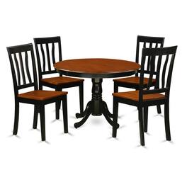 East West Furniture - 5 Pc set with a Round Dinette Table and 4 Wood Dinette Chairs in Black and Cherry - Black & Cherry