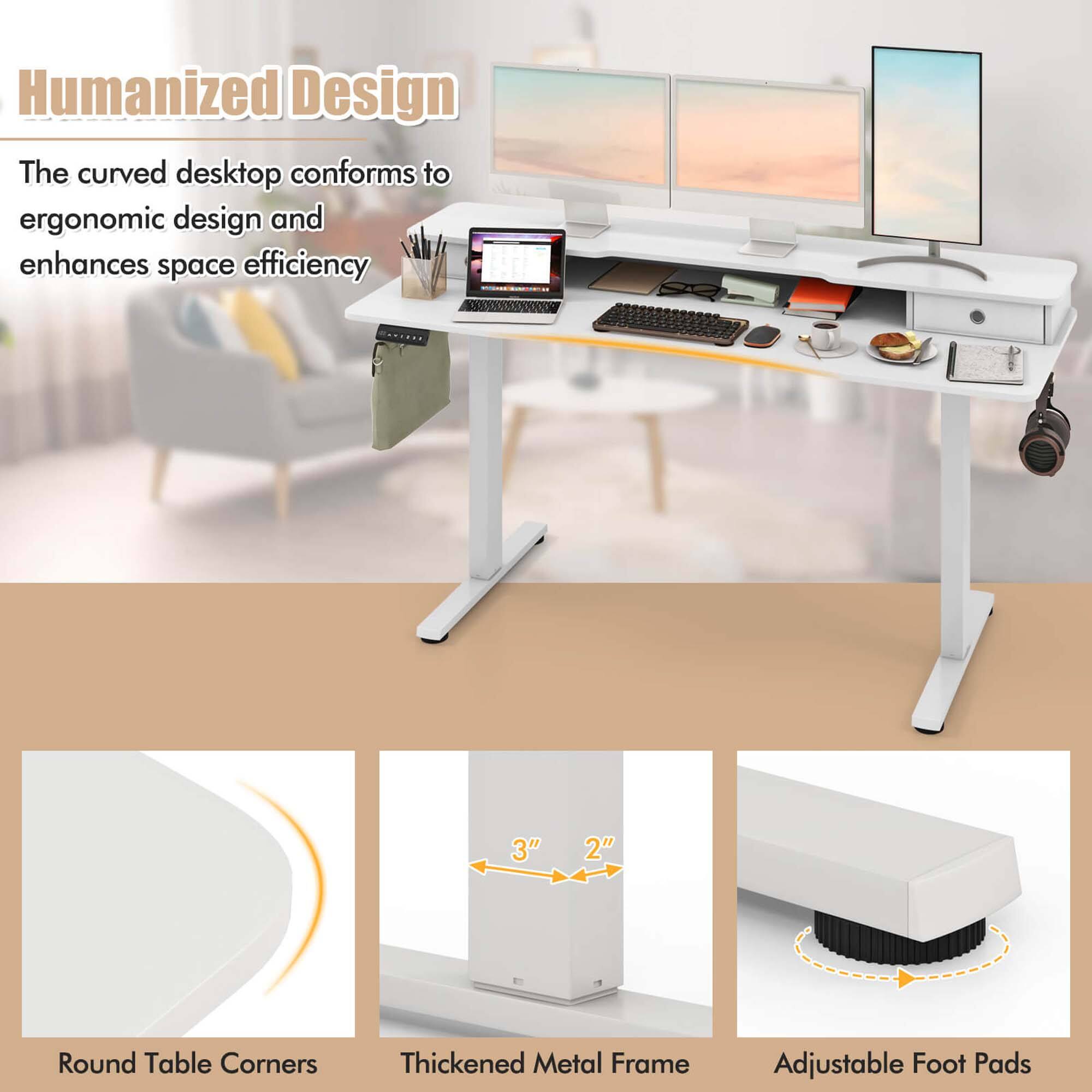 Humanized Design

The curved desktop conforms to ergonomic design and enhances space efficiency

- Round Table Corners
- Thickened Metal Frame (3" x 2")
- Adjustable Foot Pads