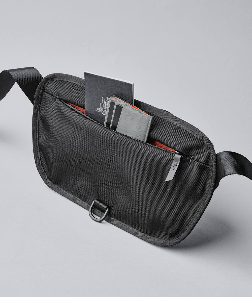 Back. ALPAKA - Sling Bag Bag for Men, Fits iPad Mini & Switch OLED, Hidden Rear Pocket, Magnetic Buckle, YKK AquaGuard Zippers - Black X-Pac X42.