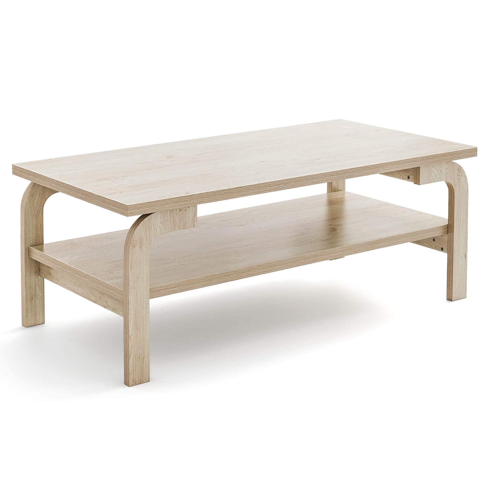 Front. Costway - 47" Rectangular Coffee Table w/ Storage Shelf & Curved Legs for Living Room - Natural.