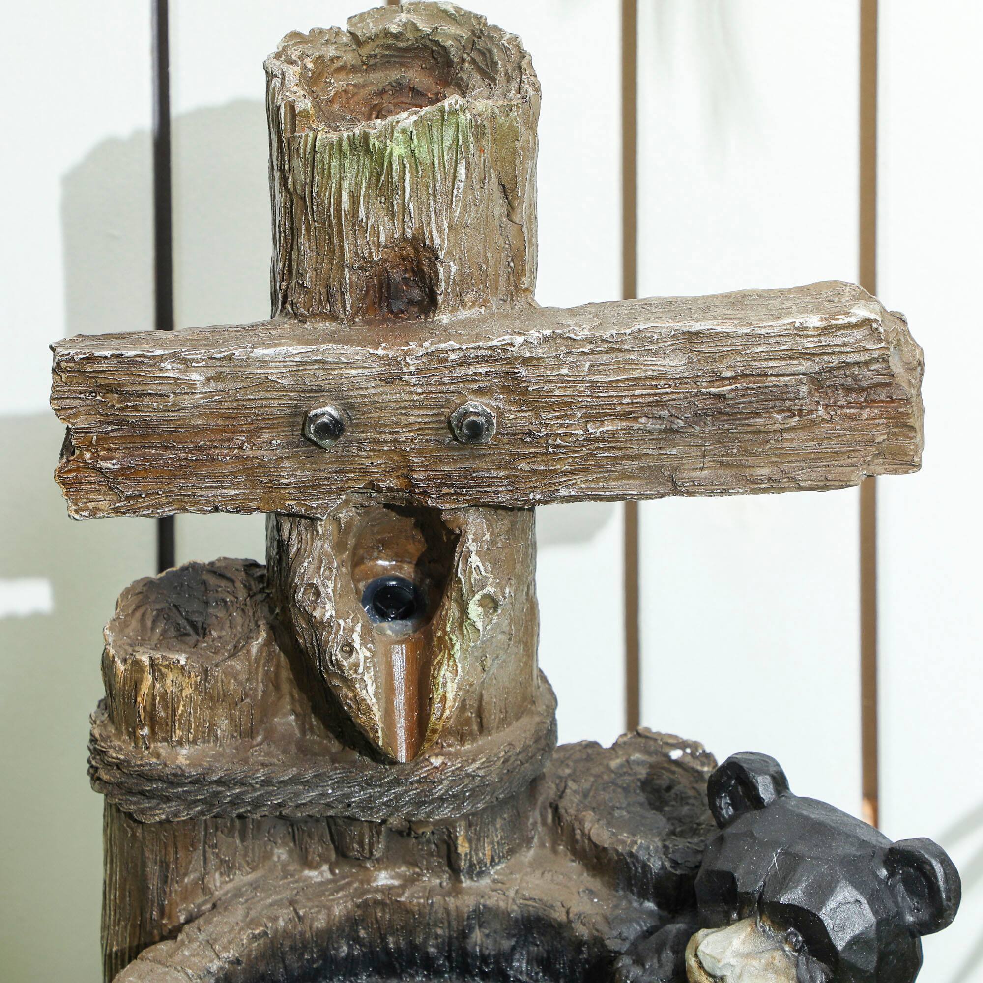 Alt View 7. Outsunny - 22.8" Tall Outdoor Water Fountain, 3-Tier Floor Standing Resin Bears on Log Waterfall Fountain with LED Lights - Brown.