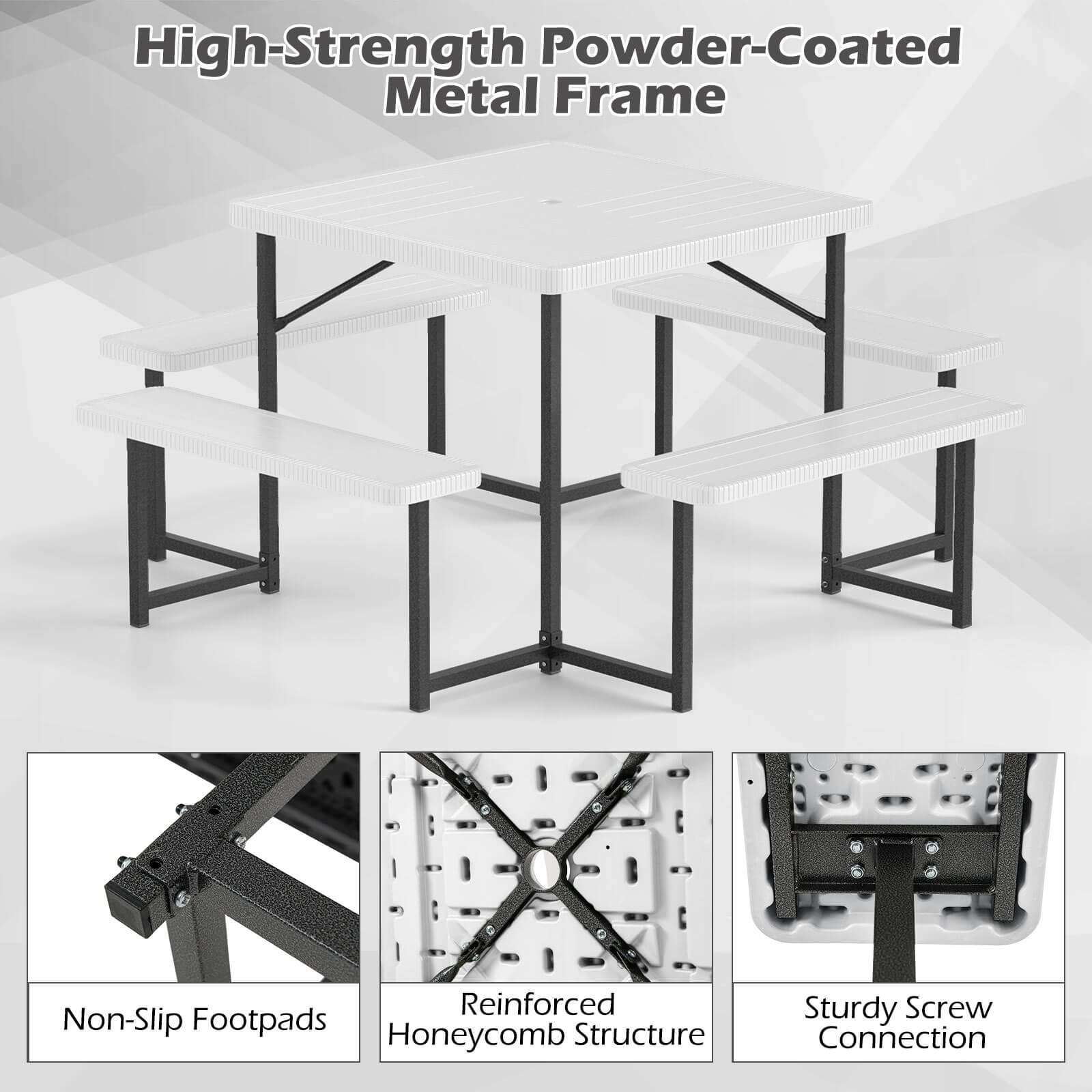 High-Strength Powder-Coated Metal Frame Reinforced Non-Slip Footpads Honeycomb Structure Sturdy Screw Connection