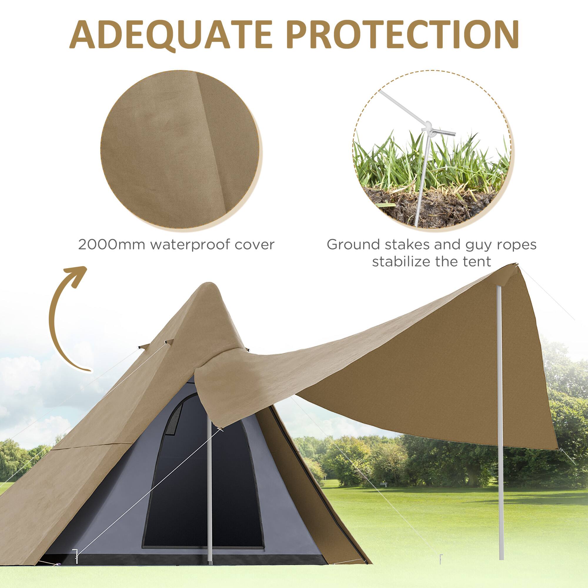 ADEQUATE PROTECTION

2000mm waterproof cover

Ground stakes and guy ropes stabilize the tent