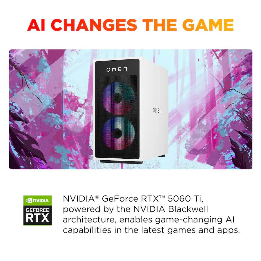 AI CHANGES THE GAME

NVIDIA GeForce RTX™ 5060 Ti, powered by the NVIDIA Blackwell architecture, enables game-changing AI capabilities in the latest games and apps.