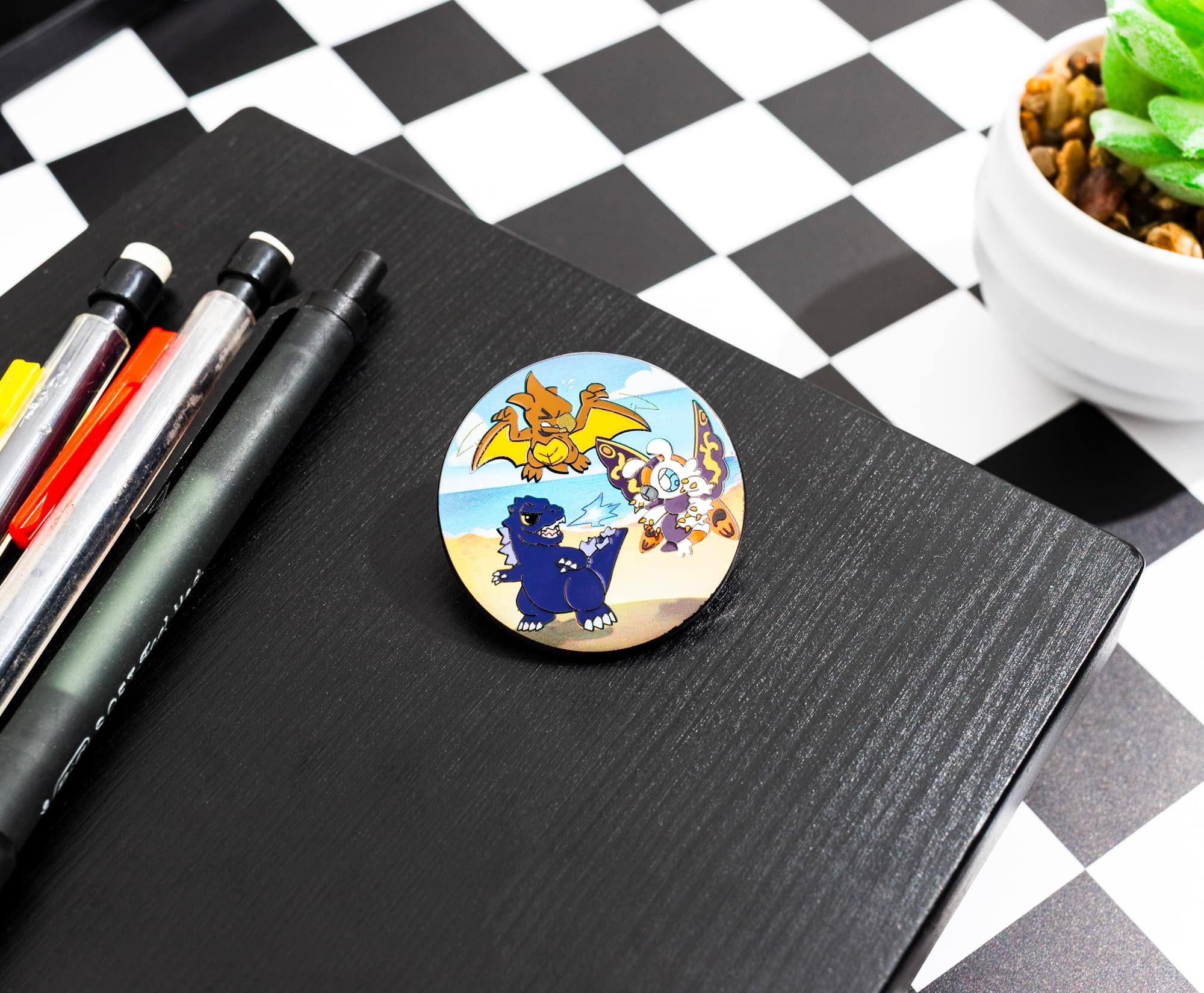 Alt View 5. SalesOne LLC - Godzilla, Mothra, and Rodan Chibi Round Enamel Pin - Multi-Colored.