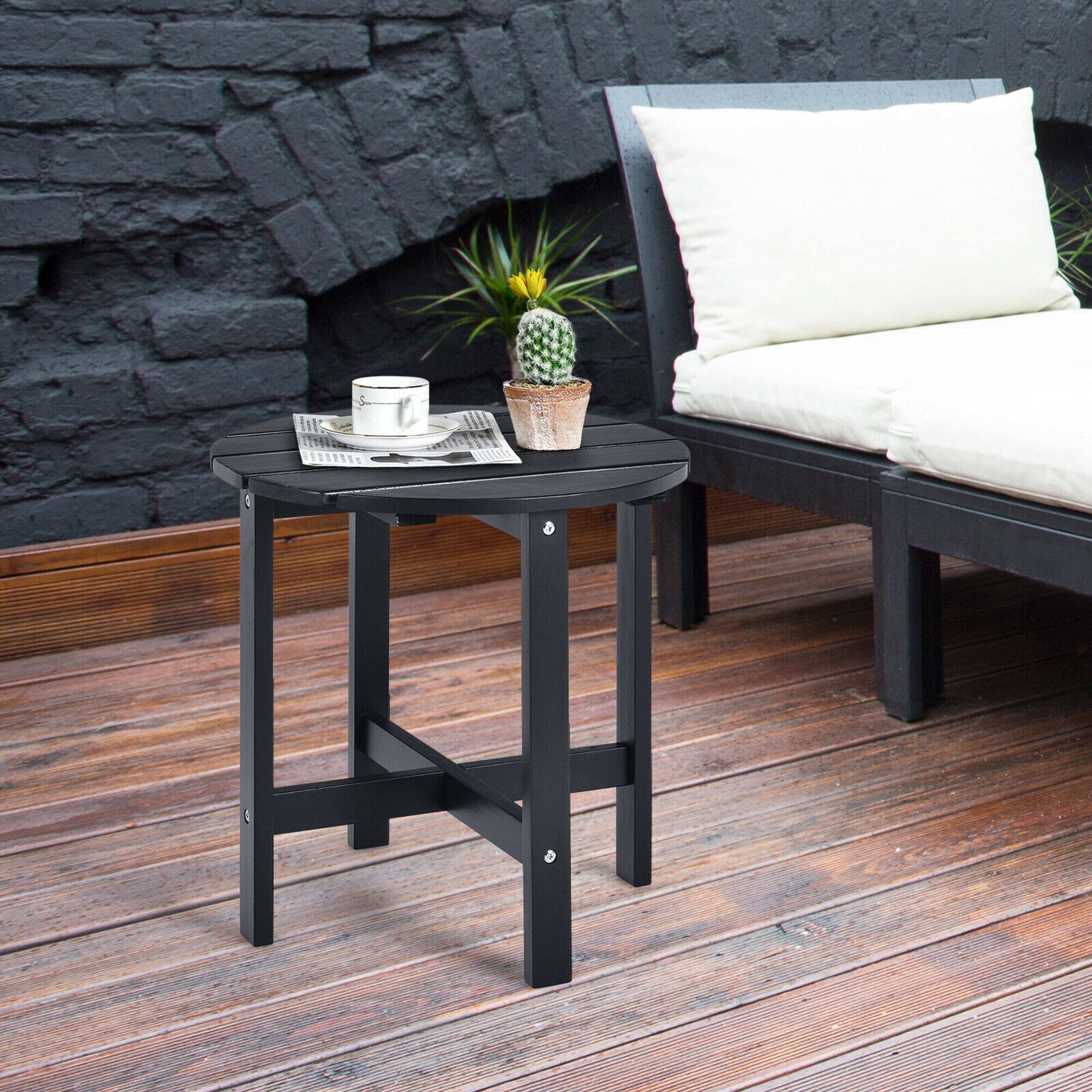 Alt View 2. Gymax - Gymax 18'' Patio Round Side End Coffee Table Wooden Slat Garden Deck Black - Black.