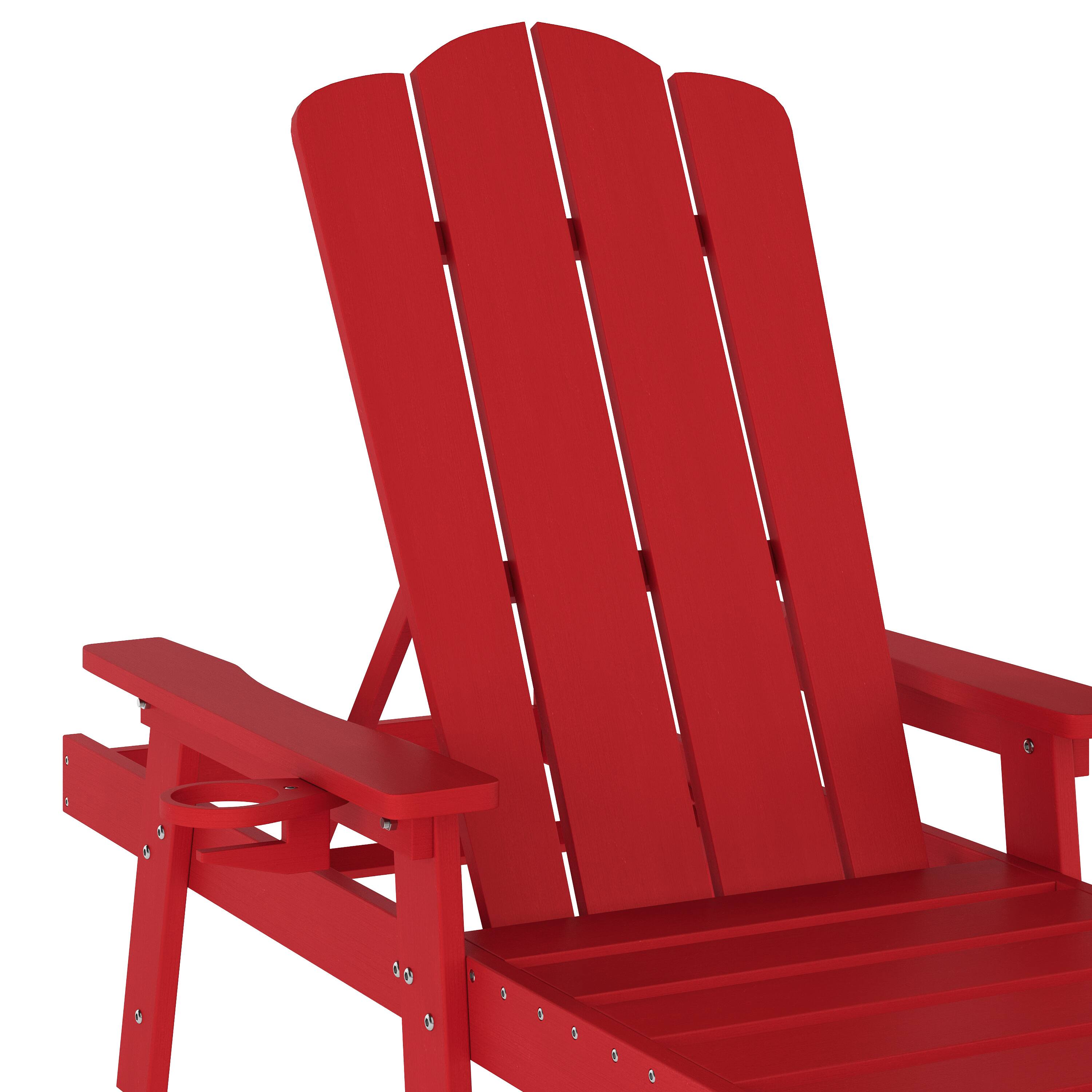 Alt View 10. Emma + Oliver - Stockton Set of 2 Recycled HDPE Adjustable Adirondack Loungers with Fold Out Cupholders for Indoor/Outdoor Use - Red.