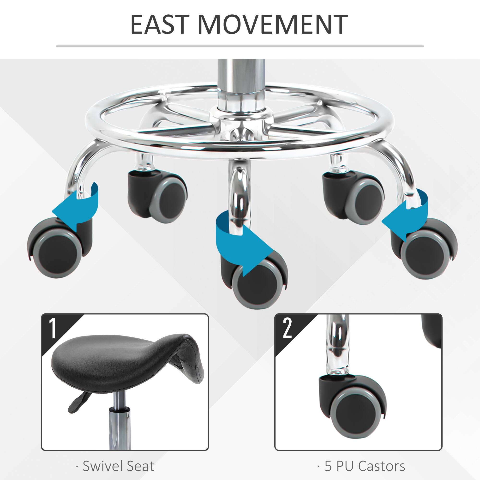 EAST MOVEMENT

1. Swivel Seat
2. 5 PU Castors