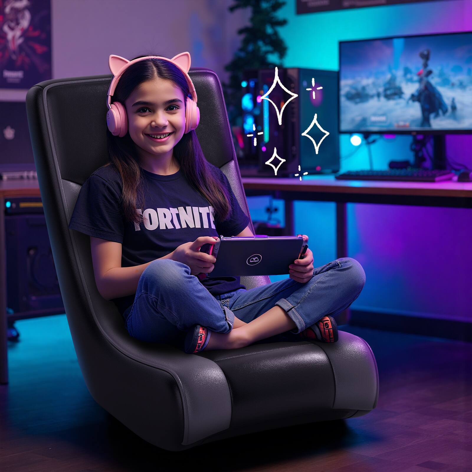 Angle. GTPlayer - Rocker Floor Gaming Chair Ergonomic Comfortable Floor Rocker,Black - Black.