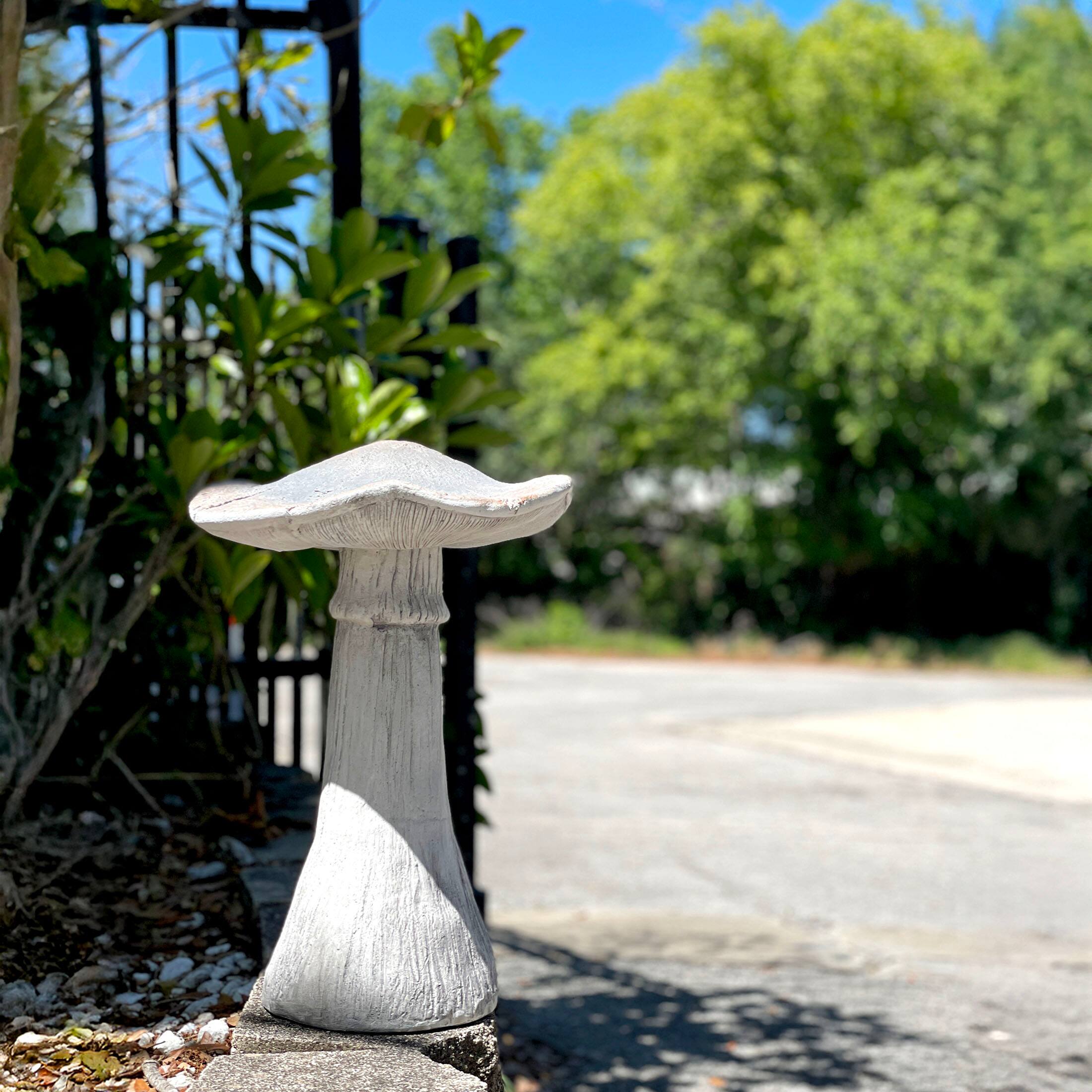 Alt View 3. Zeckos - Mushroom Statue 17" High, Outdoor Indoor Magnesium Oxide Garden Decor - Grey.
