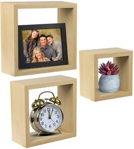 Sorbus - Floating Box Shelves, Square Cube Wall Decor Hanging Shelves Decoration Shelf for Living Room, Bedroom - Maple