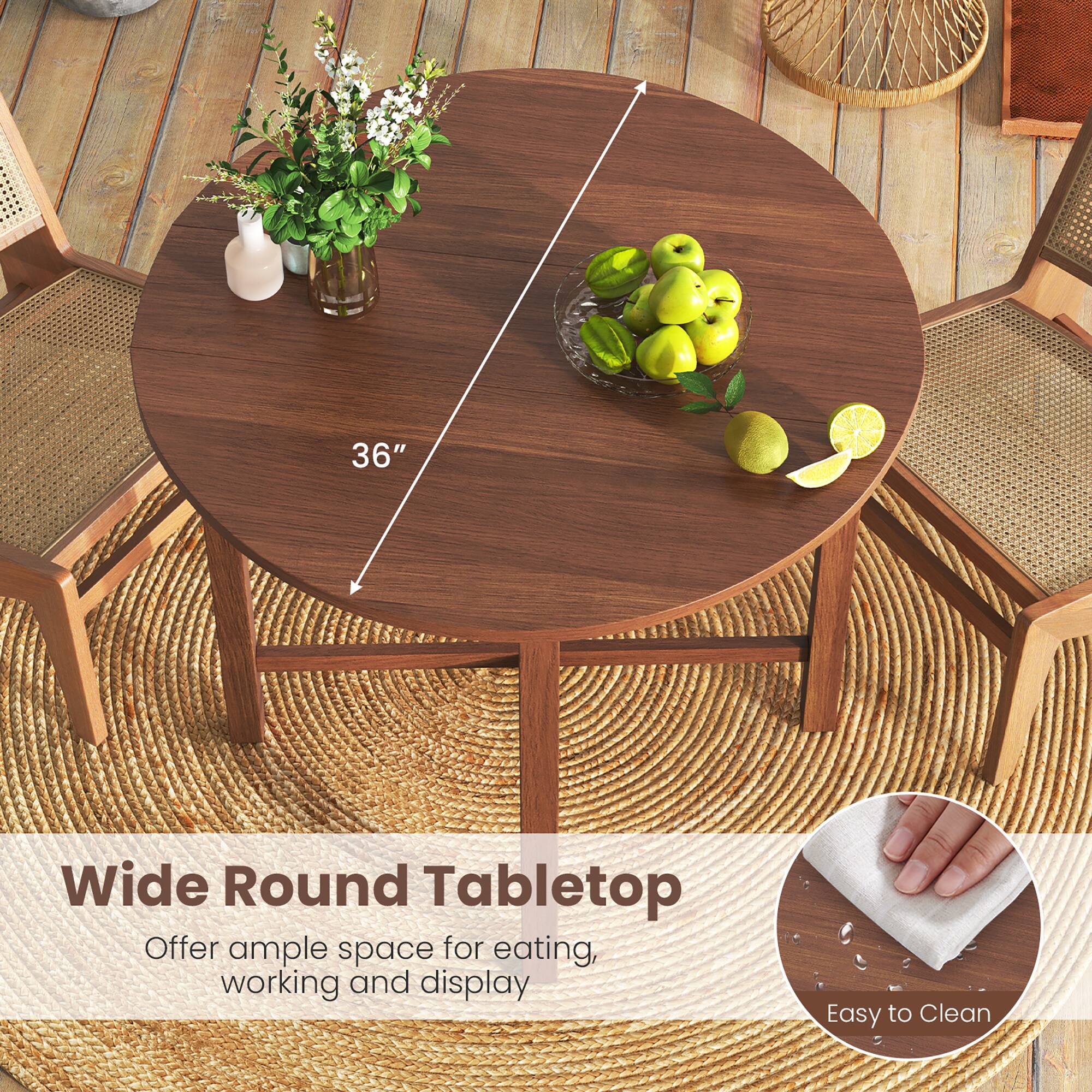 36" Wide Round Tabletop  
Offer ample space for eating, working, and display  
Easy to Clean