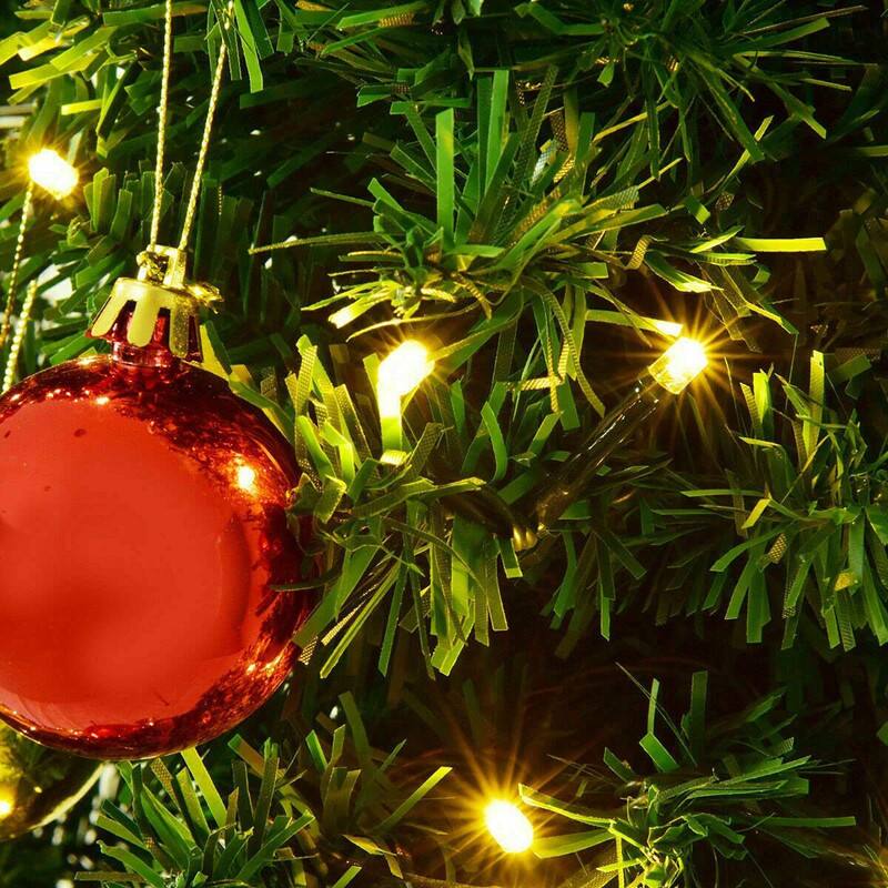 Angle. WELLFOR - 6 FT Pre‑Lit Artificial Cactus Christmas Tree with Warm White LED Lights, Ball Ornaments & Bow - Green.